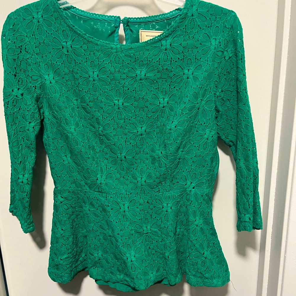 Emerald peplum Moulinette Soeurs for Antropologie Top